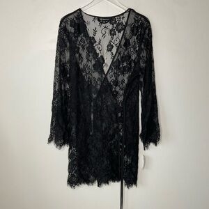 NWT Sheer Lace Wrap Robe Black Size XXL Whimsigoth Whitchy Goth